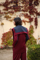 Veste en laine bordeaux et bleue