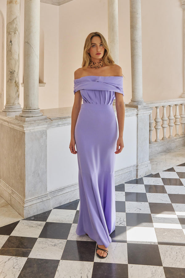 Vestido Largo Giala Lilac – Vista principal – Made in Spain por Dew & Corch