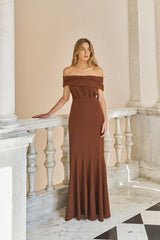Vestido Largo Giala Chocolate – Vista principal – Made in Spain por Dew & Corch