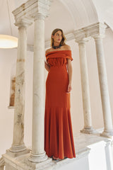 Vestido Largo Giala Terracota – Vista principal – Made in Spain por Dew & Corch