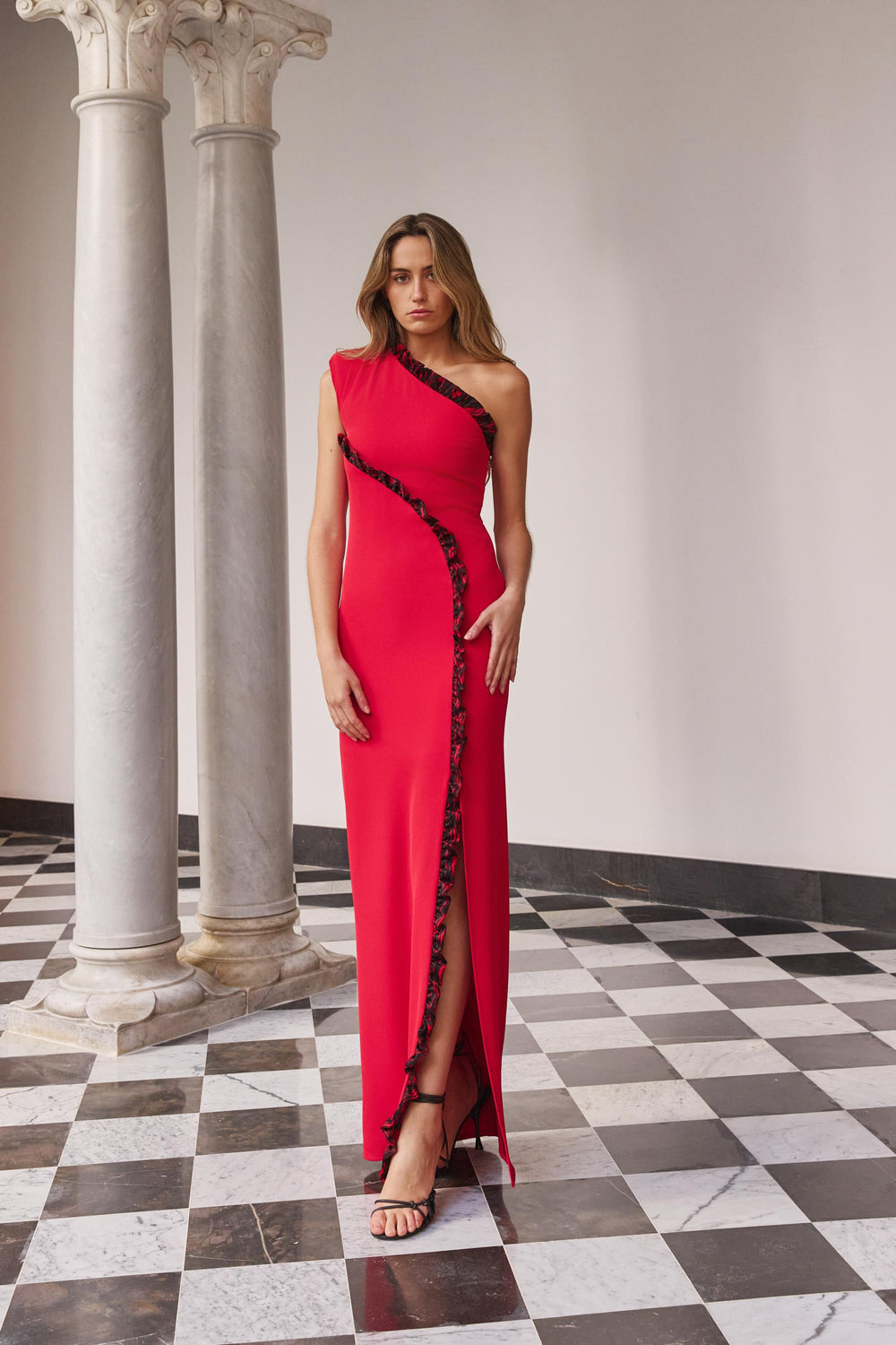 Vestido Largo Vexar Red & Black – Vista principal – Made in Spain por Dew & Corch