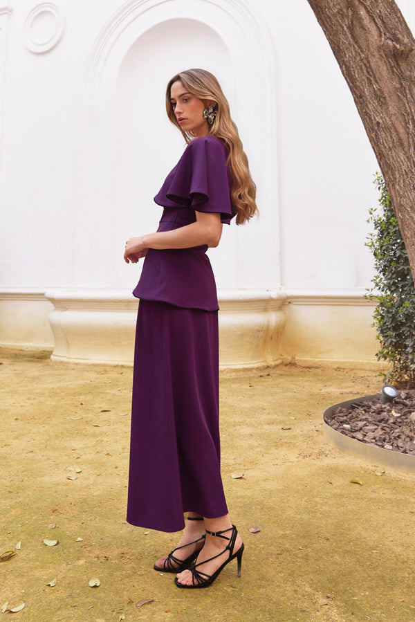 Vestido Midi Zeya Plum – Look completo – Confección artesanal en Sevilla