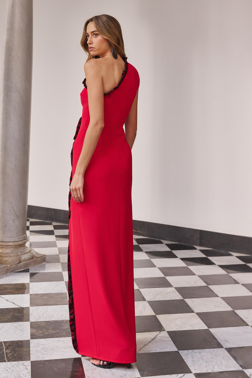 Vestido Largo Vexar Red & Black – Detalle – Slow fashion española