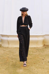 Pantalón Rigel Devoré Black – Detalle – Slow fashion española