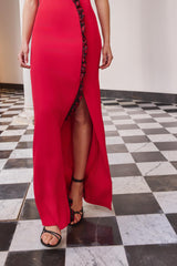 Vestido Largo Vexar Red & Black – Vista lateral – Dew & Corch SS26