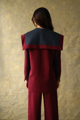 Veste en laine bordeaux et bleue