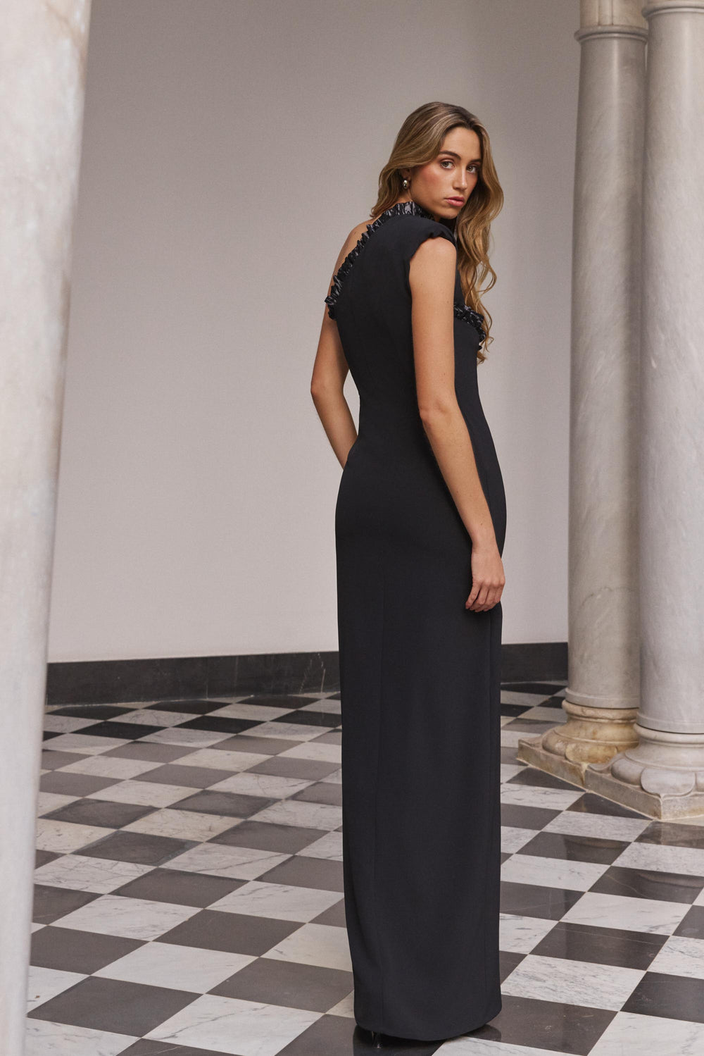 Vestido Largo Vexar Black – Detalle de tejido – Dew & Corch