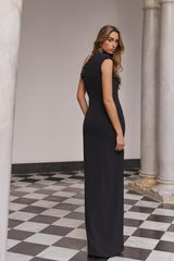 Vestido Largo Vexar Black – Detalle de tejido – Dew & Corch