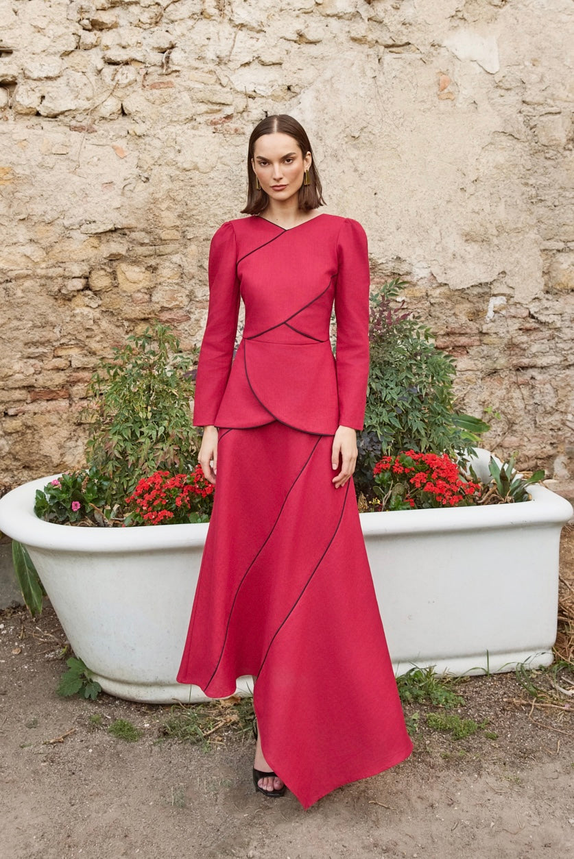 Falda Midi Tribeca Dark Red
