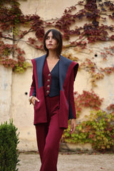 Veste en laine bordeaux et bleue