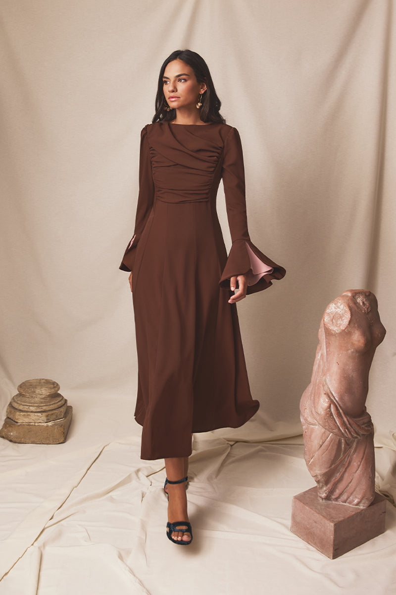 Vestido midi Halo Truffle