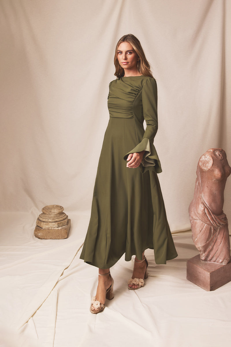Vestido midi Halo Moss