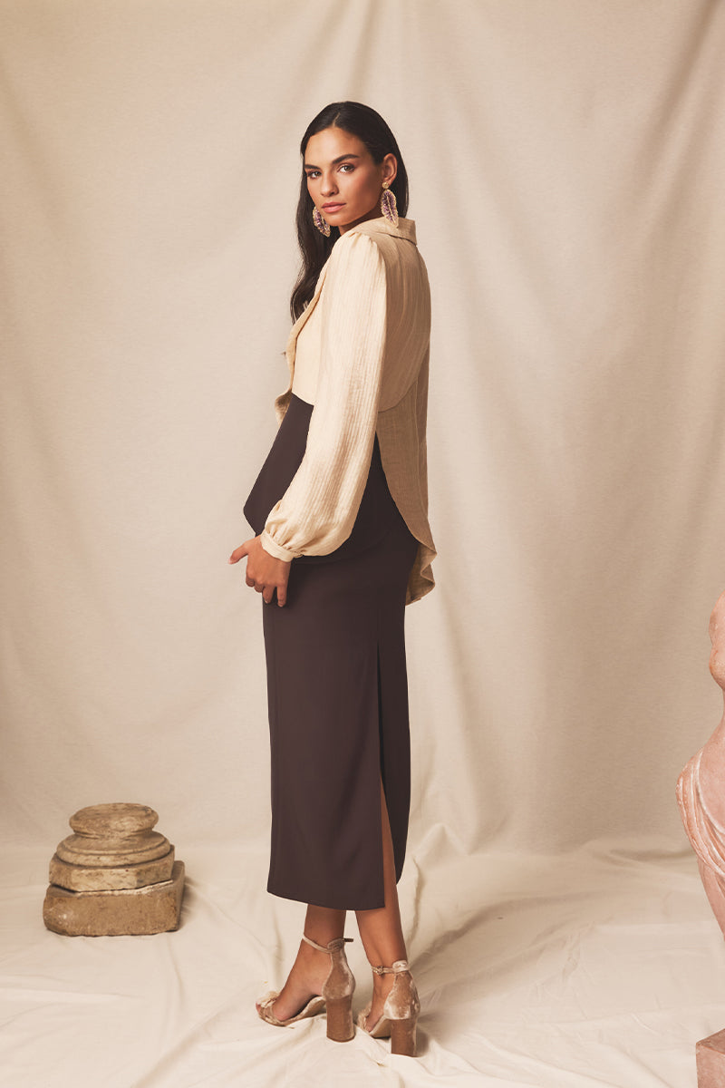 Vestido midi Vaira Truffle