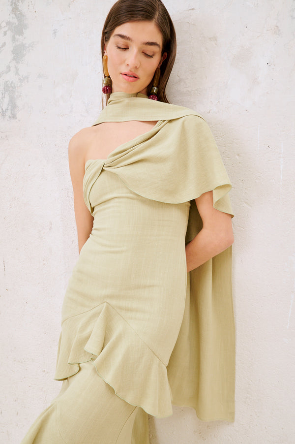 Vestido Makira con chal Lime