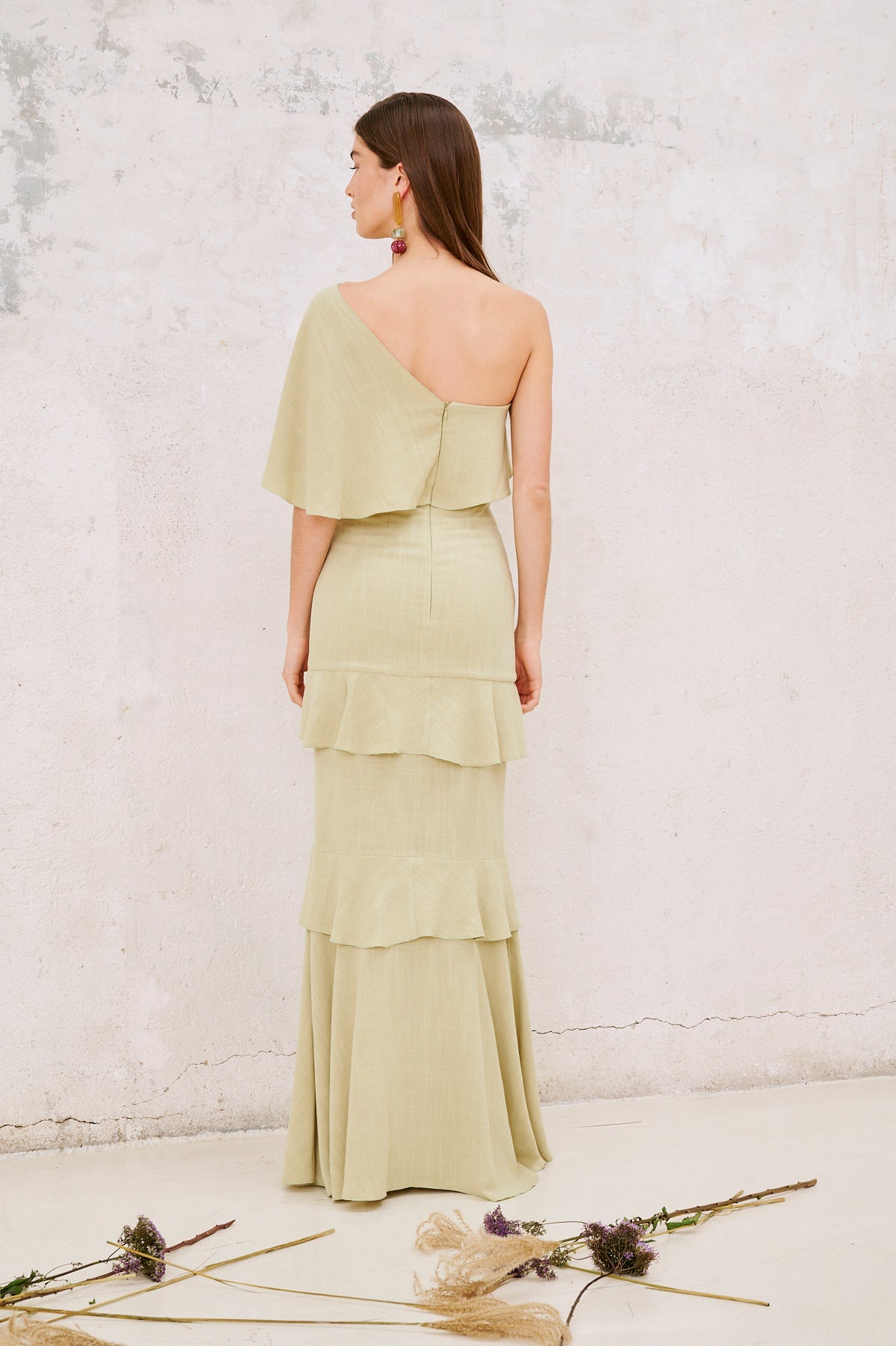 Vestido Makira con chal Lime