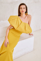 Vestido longo Godello ocre