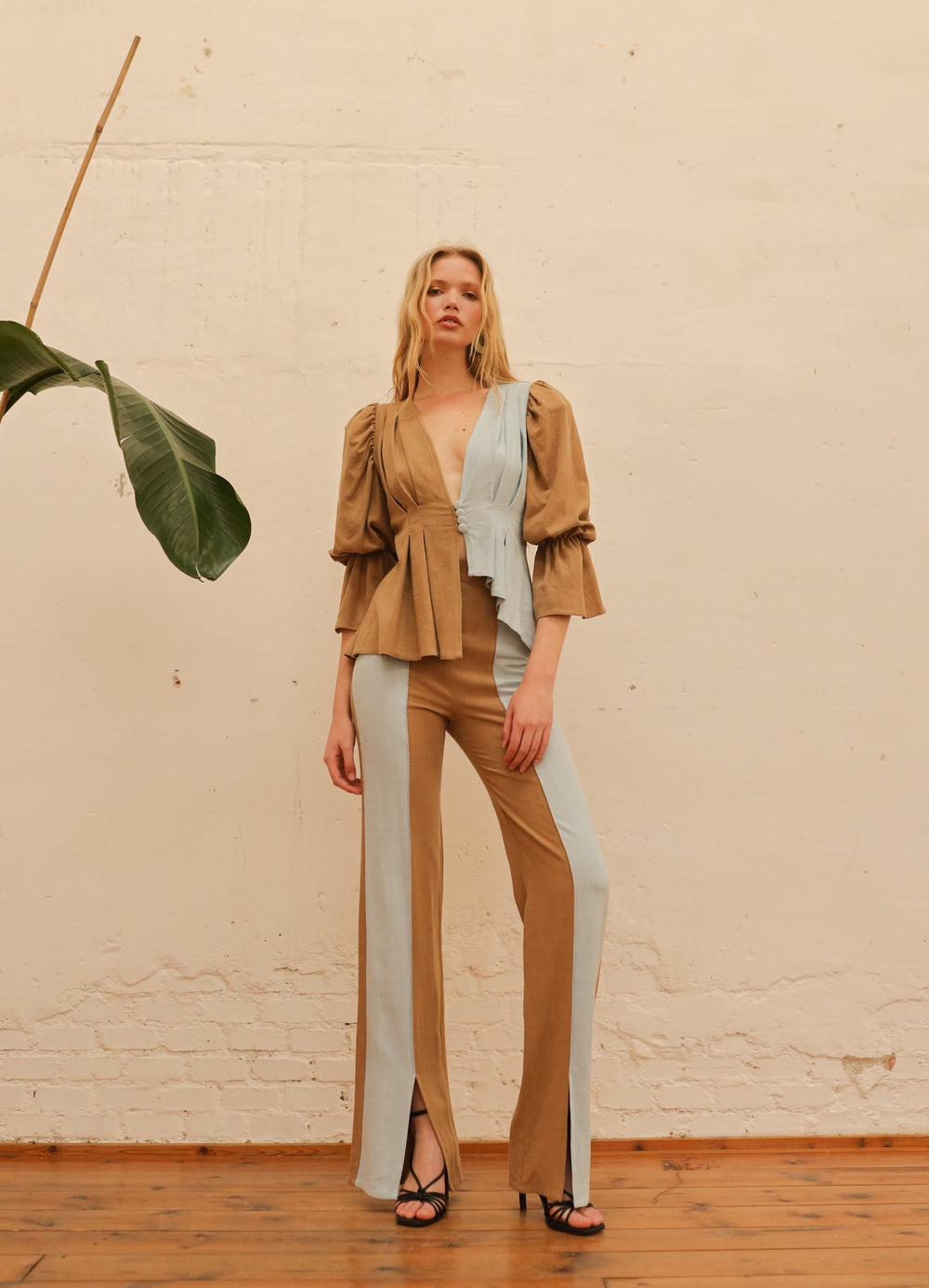 Pantalón Bicolor Folk Camel