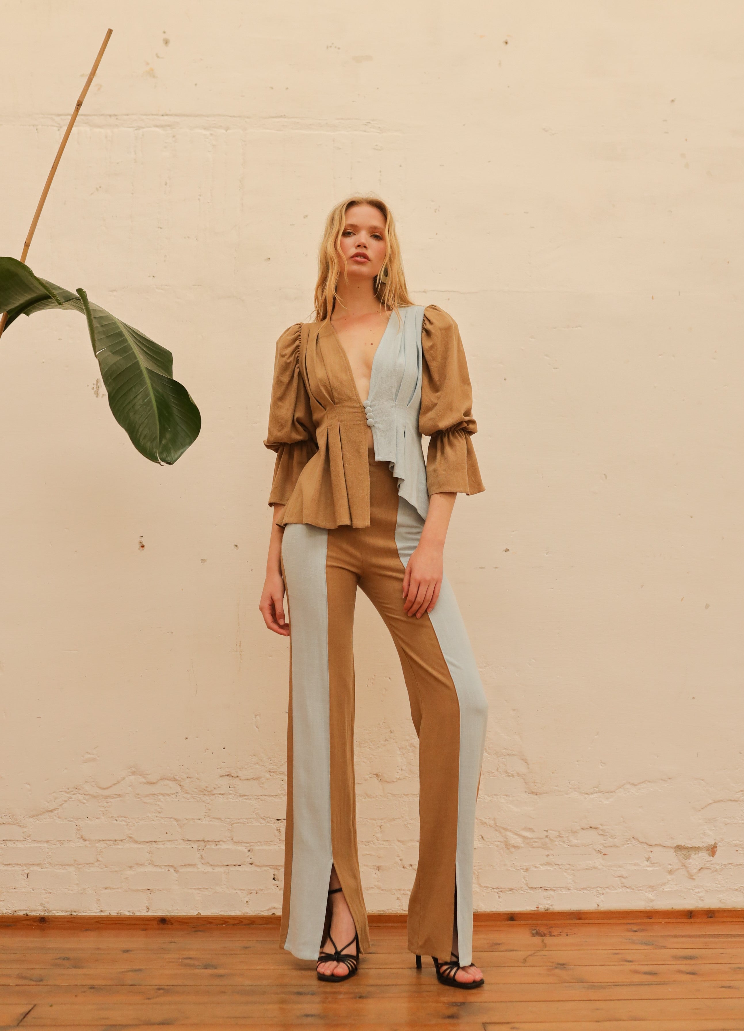 Pantalón Bicolor Folk Camel
