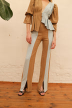 Pantalon camel folk bicolore
