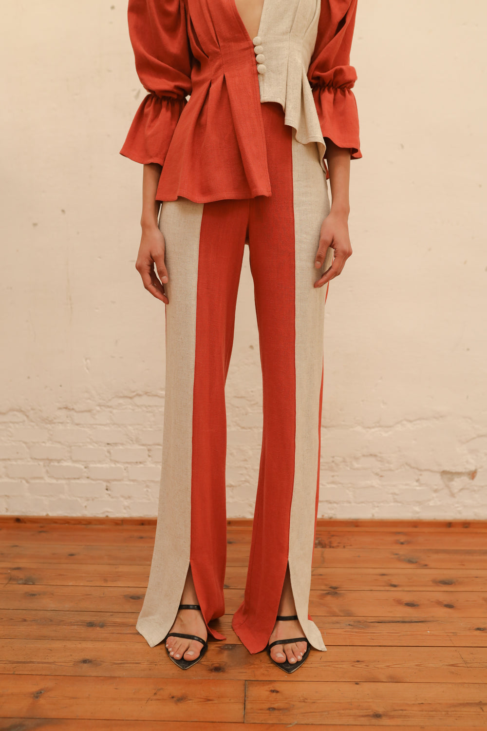 Pantalón Bicolor Folk Teja
